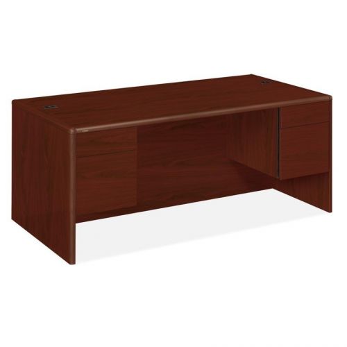 HON Junior Executive Single Pedestal Desk Mahogany Laminate With Waterfall Edges