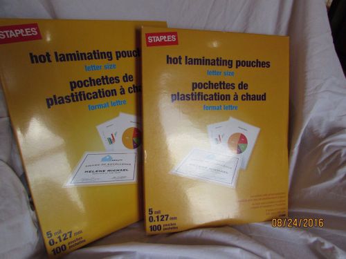 200 {2 pks of 100} Staples HOT LAMINATING POUCHES Letter Size 5 Mil New 9 x 11.5