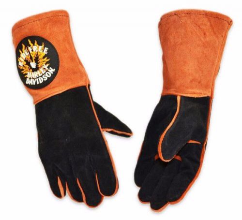 HARLEY DAVIDSON WELDING GLOVES -TAN &amp; BLACK COWHIDE LEATHER KEVLAR STITCHED L/XL