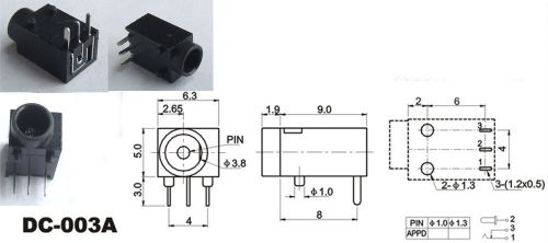 5pcs 3-pin dc-003a 3.5mm x 1.3mm dc socket female pcb charger power plug solder for sale