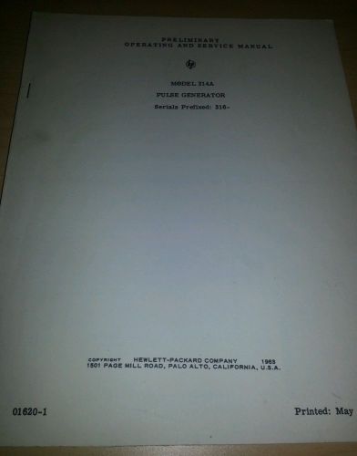 preliminary operating service manual 214A HP Hewlett-Packard moneyback guarantee