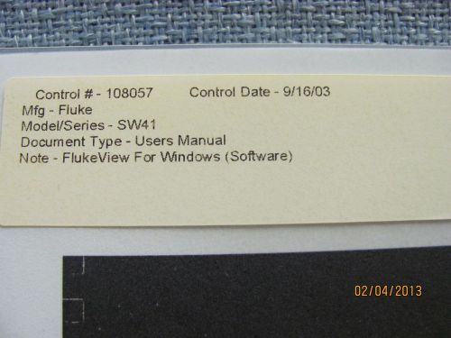 Fluke model sw41: flukeview for windows [software] - users manual for sale