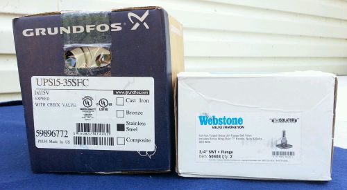 Grundfos UPS15-35SFC 59896772 Stainless Pump w/ Webstone 50403 Valves NEW NIB