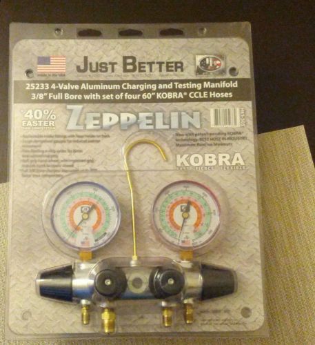 JB 25233 4 Valve Zeppelin Manifold Gauge w/60&#034; Hoses Just Better R22 R404A R410