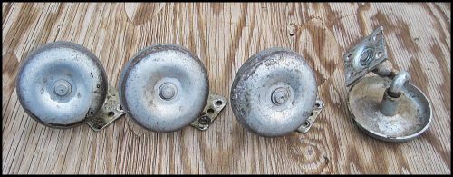 4 Vtg STEEL SWIVEL CASTERS WHEELS Old Mac Tools Creeper Salvage INDUSTRIAL 3&#034;x3&#034;