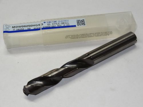 SUMITOMO 5/8&#034; (0.6250&#034;) 3XD Solid Carbide Oil Coolant-Thru Stub Length GS-Drill