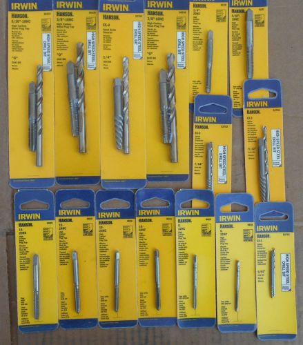 IRWIN lot (15) high carbon steel plug TAP + drill bits 3/8 5/16 14 20NS hi speed