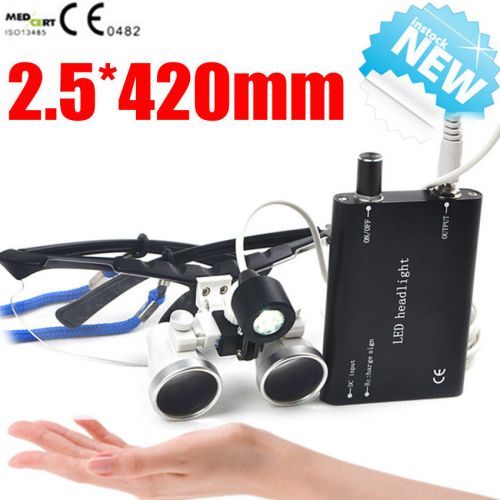 Hot brand new design dental 2.5x 420mm surgical binocular loupes + led head lamp for sale