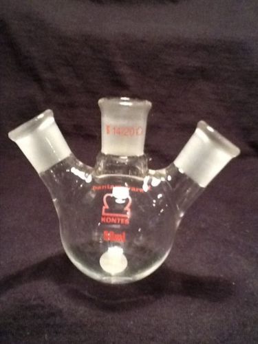 Kontes 50ml angled three neck heavy wall round bottom flask 14/20 joint for sale