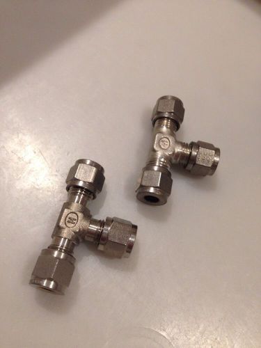 (2) hoke gyrolok 1/4&#034; stainless 316 tees 4ttt316 compression fitting for sale