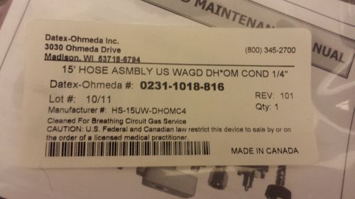 Datex-ohmeda 15&#039; hose assy us wagd dh*om cond  1/4&#034; 0231-1018-816 for sale