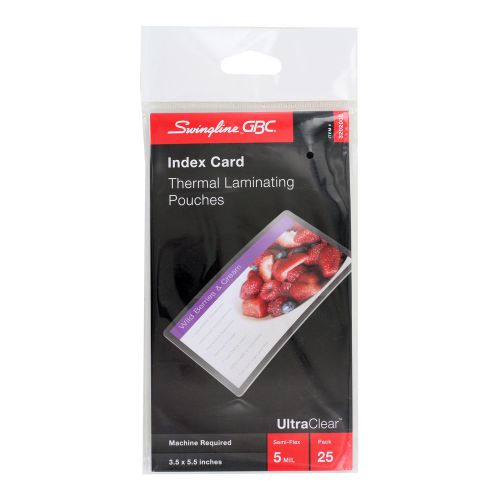 Swingline gbc ultraclear thermal laminating pouches, index card size, pack of 25 for sale