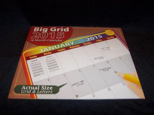 BIG GRID 2015 16 MONTH CALENDAR,12&#034; X 11&#034;,SEALED