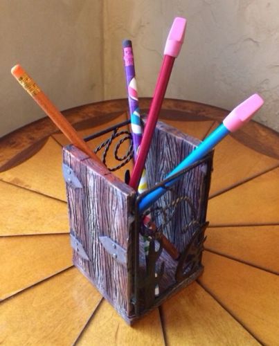 Pencil Holder- 4.5&#034; T.x 3&#034; - Cowboy Wheel/Cactus on Privy! - #OA 14 - New