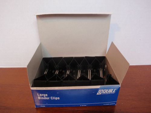 1 Dozen 12 Twelve 2&#034; Black Large Binder Clip in Box by Quill