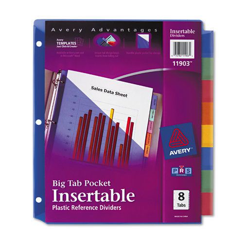 Avery AVE11903 Big Tab Plastic Dividers, Slash Pocket, 8-Tab, Letter, Assorted