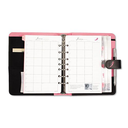 Pink Ribbon Organizer Starter Set w/Microfiber Binder, 5-1/2 x 8-1/2, Black/Pink