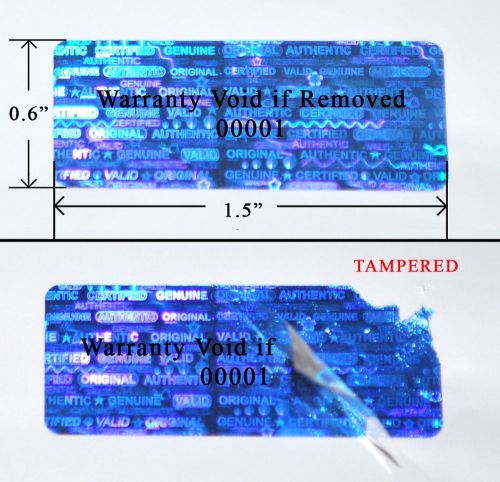 2,000 SECURITY LABELS SEAL BLUE HOLOGRAM TAMPER EVIDENT 1.5&#034; X 0.6&#034; PRINTED PS3