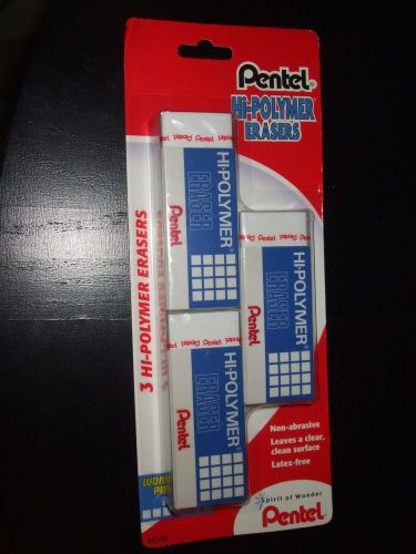 Pentel Hi-polymer Block Eraser, Large, White, 3 Pack (ZEH10BP3-K6) White NEW