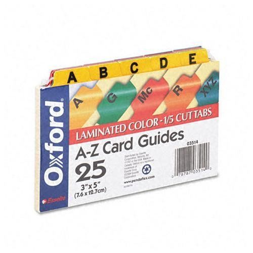 Esselte 03514 laminated index card guides, alpha, 1/5 tab, manila, 3 x 5, 25/set for sale