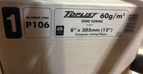 Toplist Listing Paper 8&#034; x 305mm 60 gsm White Plain Woodfree Box 2000