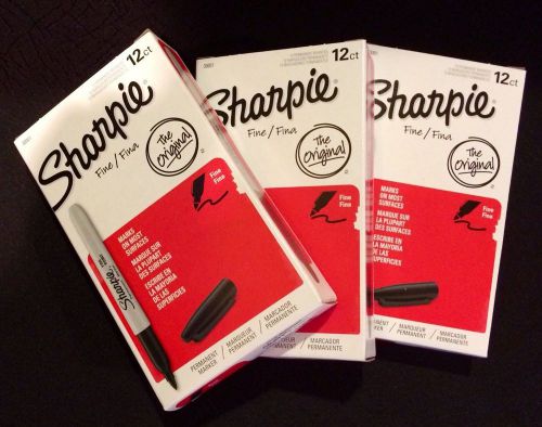 Sharpie permanent fine point marker black 30001 3 boxes of 12 markers in each for sale