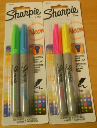 4 NIP Neon Sharpie Permanent Markers Fluoresces Under Black Light Fine Point