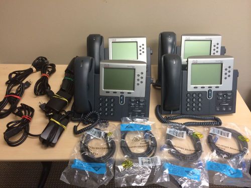 Lot of 4 Cisco CP-7961G VOIP Phones w/ Power Bricks 34-1977-03 AO  +Cat5 Cables