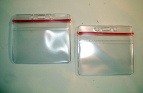 2 CLEAR VINYL BADGE HOLDER ID CARD with Lanyard- 4&#034;w X 3&#034; h Badge Ziplock Badge