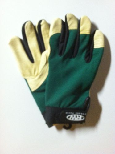 Rw rugged wear green high dexterity gloves, leather palm/spandex size: medium for sale