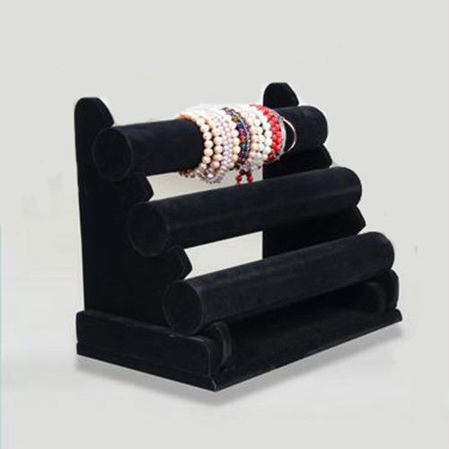 New Black 3-Tier Velvet Watch Bracelet Jewelry Display Holder Stand Rack 3166