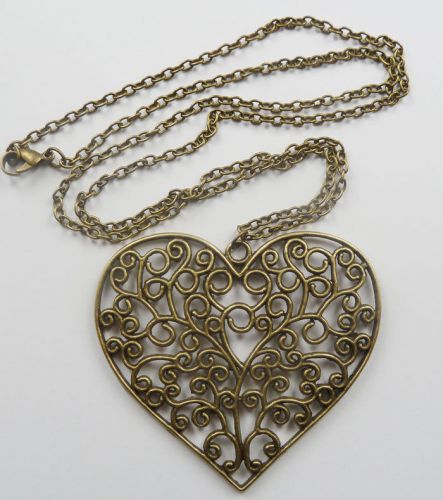 Lots of 10pcs bronze plated heart costume necklaces pendant 657mm for sale