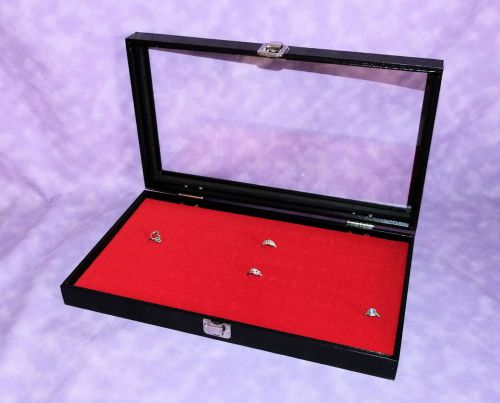 72 RING GLASS TOP JEWELRY DISPLAY CASE RED VELVET FOAM INSERT