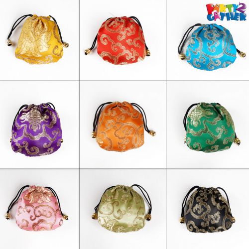 Chinese Oriental Satin Silk Brocade Jewelry Pouch Bag Travel Purse Bag Holder