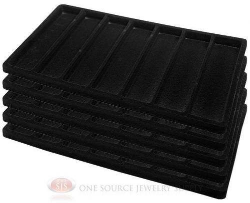 5 Black Insert Tray Liners W/ 7 Slot Each Drawer Organizer Jewelry Displays