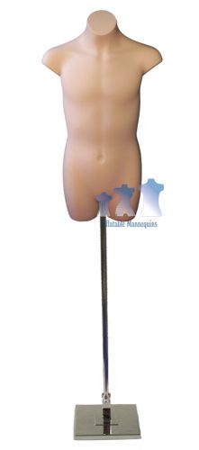 Teenage Boy 3/4, Fleshtone and Adjustable Mannequin Stand with 10&#034; Square Base