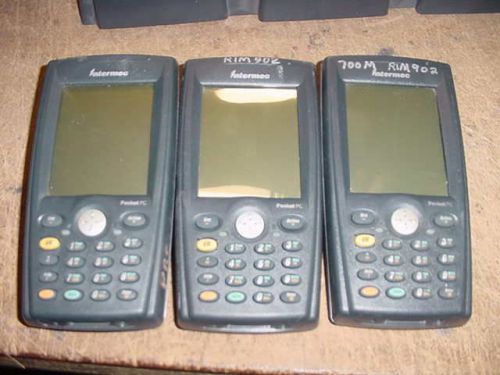 Trio of Intermec Model 700 Handheld Units for Parts/Repair. Power up. &gt;C2