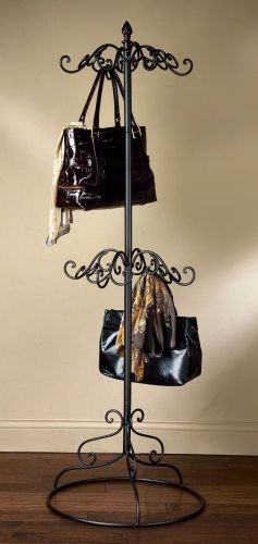 NEW  2 TIER PURSE SCARF HANDBAG DISPLAY POS STORE HOME RACK TREE BLACK METAL