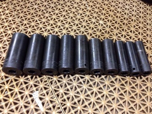 Snap-on 1/2&#034; dr. deep impact 12pt 10pc. metric sockets partial 312simdm set read for sale