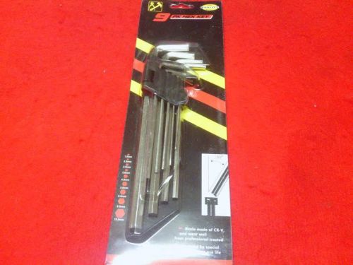 9 pcs 1.5, 2, 2.5, 3 ,4, 5, 6, 8, 10mm L  Hex Key Wrench Set