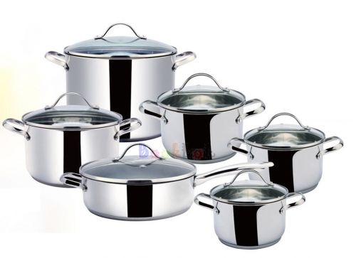 Maxcook 12PCS 3/4/4.5/5.2/8.4/10.6 QT Quart 18/10 Stainless Steel Stock Pots Set