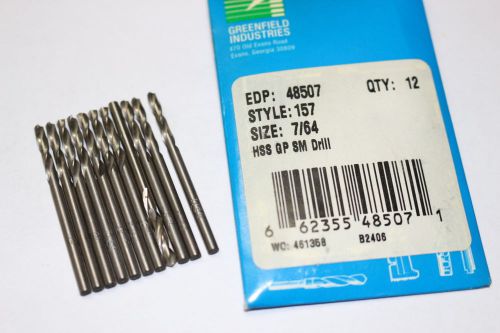 12 new GREENFIELD 7/64&#034; 157 Screw Machine Twist Drill Bits Bright Finish 48507