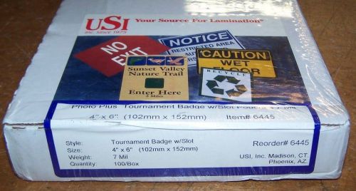 7 Mil 4x6 Badge w/ slot Laminating Pouches 100 Sheets USI #6445