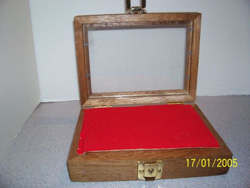 VINTAGE  WOOD DISPLAY CASE, HINGED GLASS TOP PERFECT FOR KNIVES