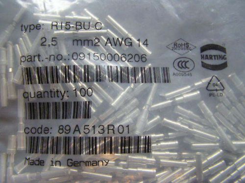 HARTING TYPE R15-BU-C 2,5 mm2 AWG 14 FEMALE CRIMP CONTACT 09150006206