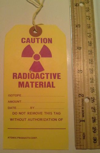 Vintage atomic products corp. 10 yellow caution tags &#039;radioactive material&#034; new for sale