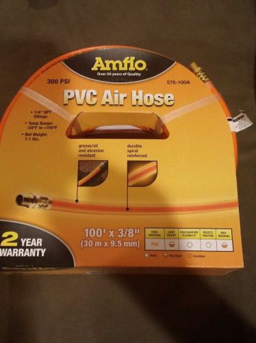 Amflo 576-100a  pvc air hose 3/8&#034; x 100&#039;, 1/4&#034; npt  end fittings, 300psi,orange for sale