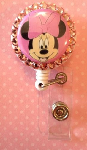 Minnie Mouse ID Badge/holder Retractable Reel W/Swarovski Crystals