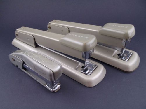 2 Vintage Gray Metal Bates 56 Stapler &amp; 1 vintage swingline 77 s