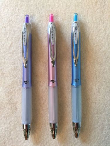 Uniball Signo 207 Gel Pen Rare Pearly Metalic Design Grip Retractable Set of 3